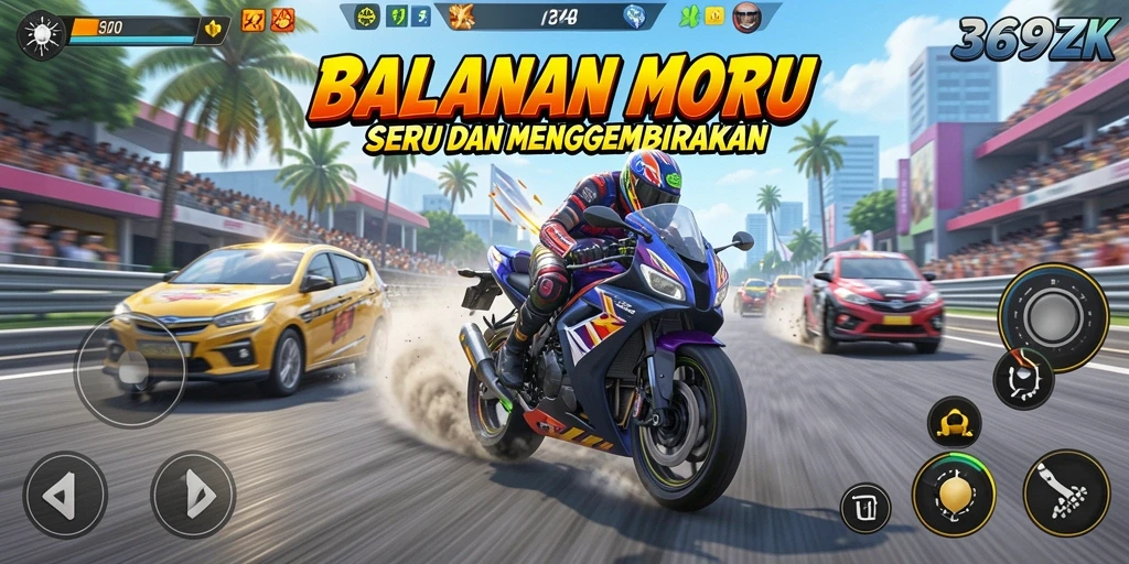 Tangkapan layar dari gameplay balapan motor yang mendebarkan.