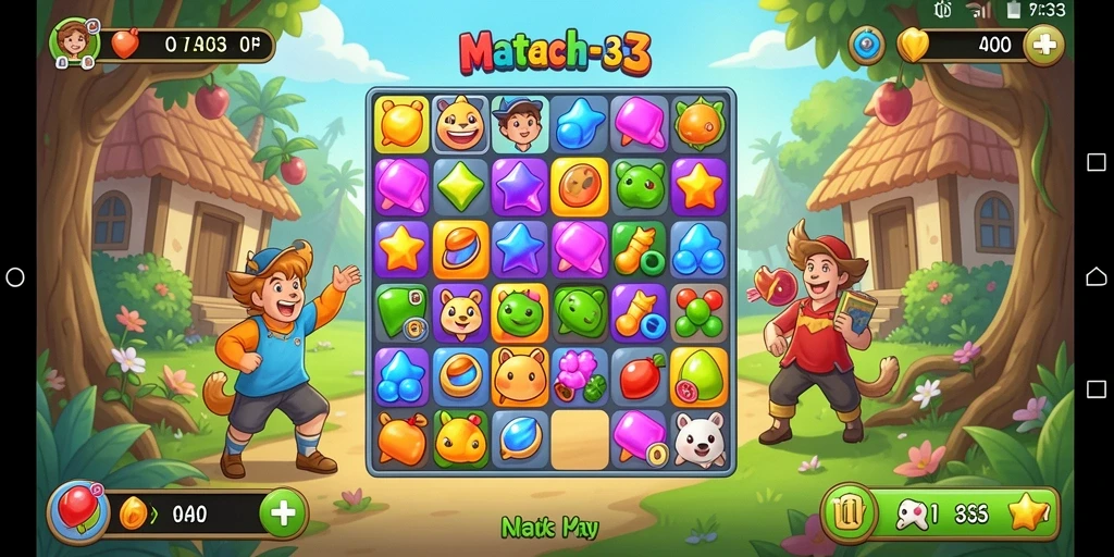Tangkapan layar menampilkan keseruan gameplay Match-3 di API33.
