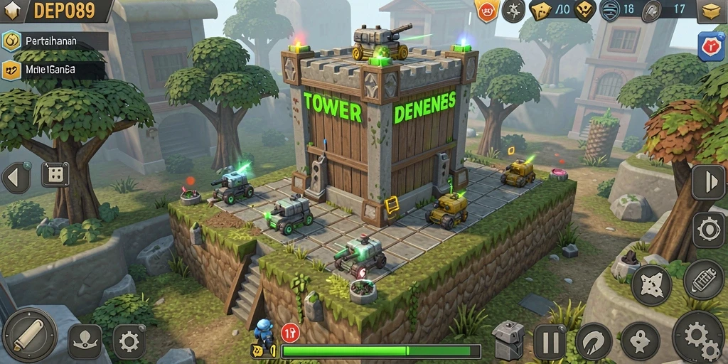 Gameplay seru DEPO89 dalam pertahanan menara.