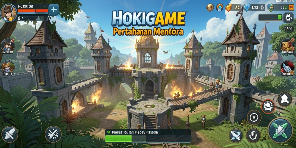 Tampilan gameplay HOKIGAME yang menawan dalam strategi Tower Defense.