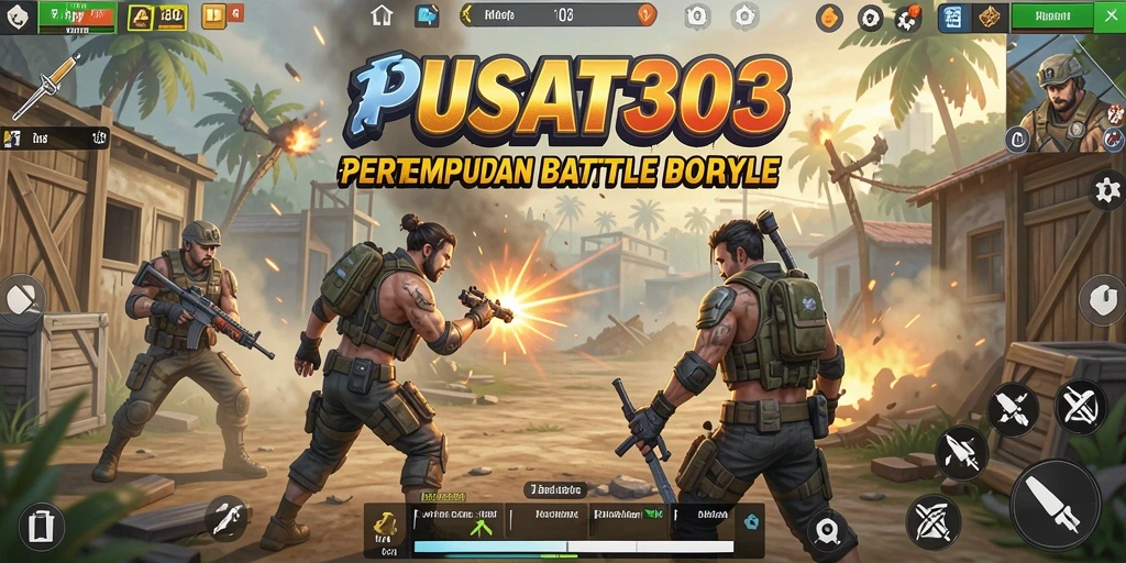 Screenshot utama PUSAT303 menampilkan aksi seru dalam permainan Battle Royale.