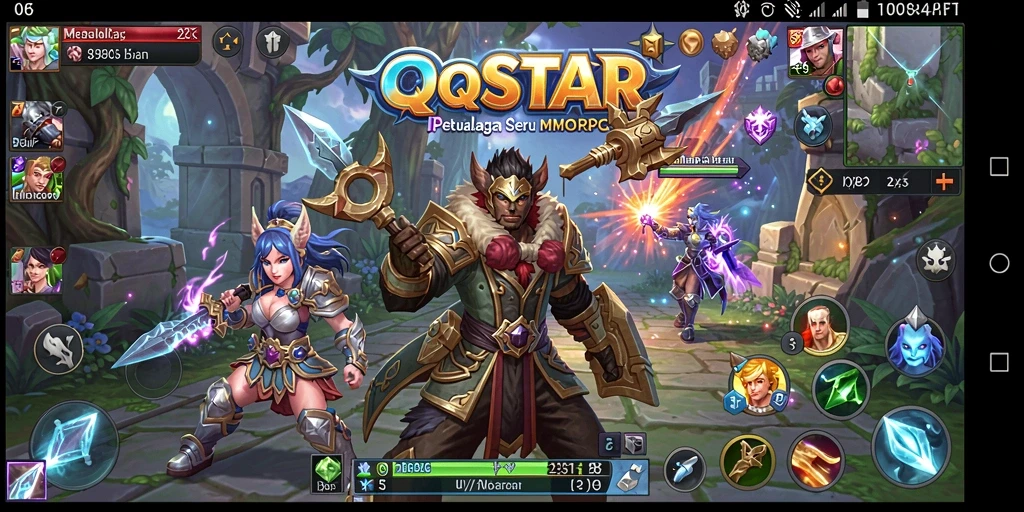 Tangkapan layar utama QQSTAR menampilkan pengalaman MMORPG yang seru.