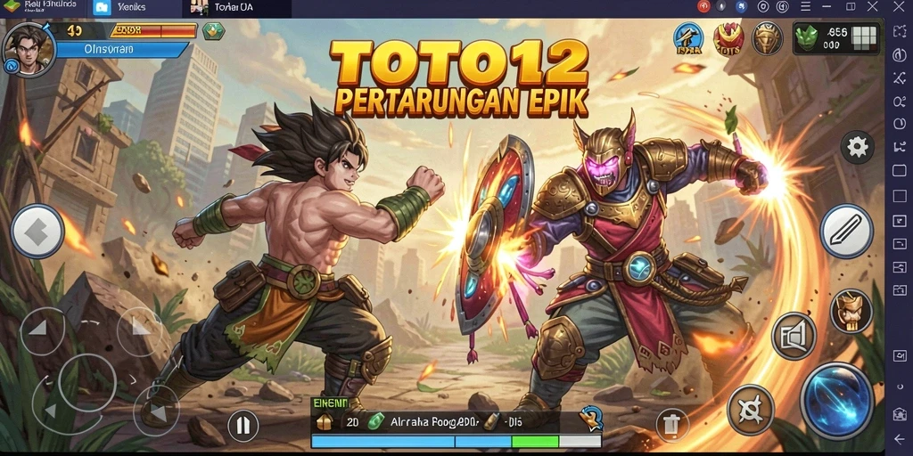 Tangkapan layar utama TOTO12 dengan aksi pertarungan yang mendebarkan.