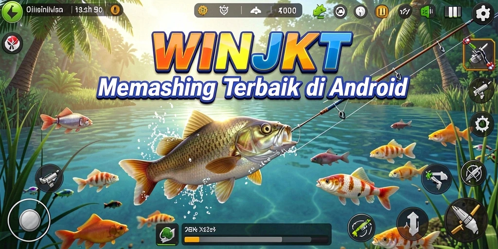 Gameplay WINJKT menunjukkan aksi memancing yang mengasyikkan.