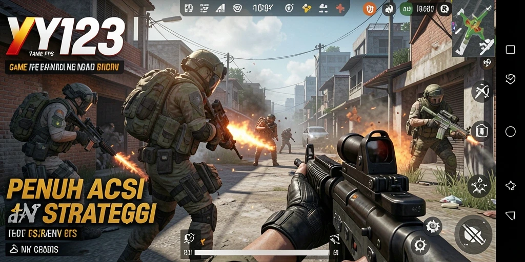 Tampilan gameplay seru dari <strong>YY123</strong> di medan pertempuran FPS.